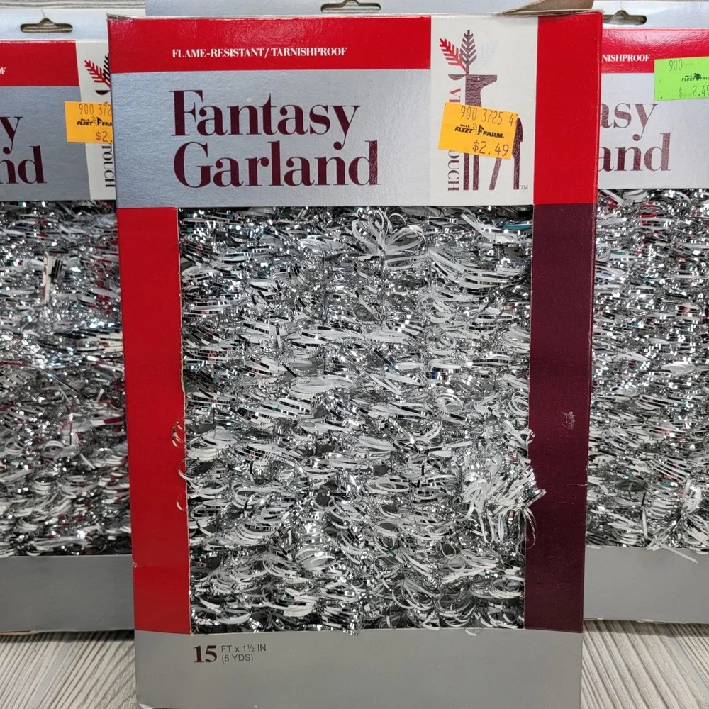 3 Boxes Fantasy Garland Silver Tinsel Flame Resistant Christmas Tree Holiday Vtg